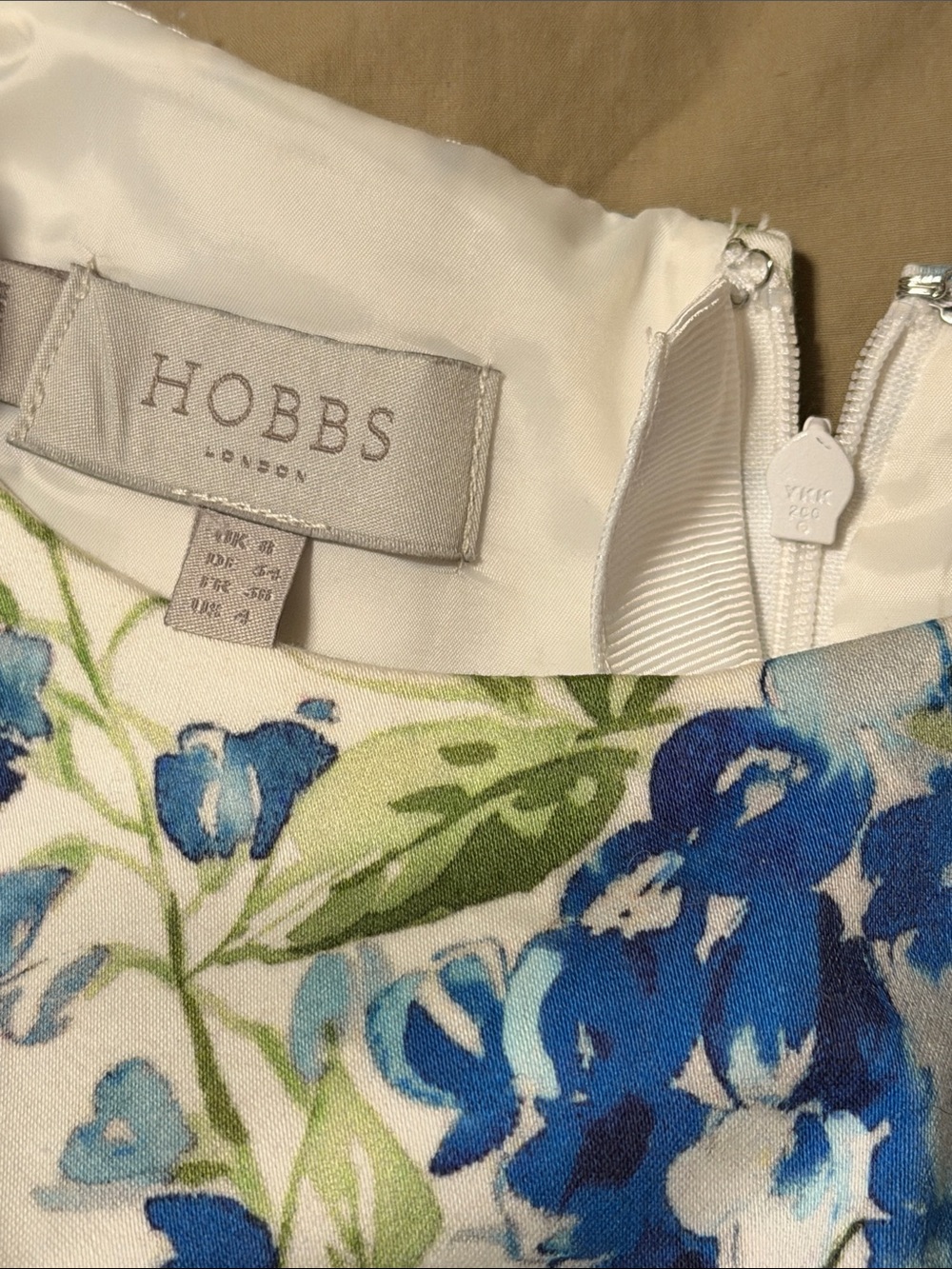 Hobbs Fiona cotton size 4 blend shift dress/ white w blue green floral - Picture 3 of 6